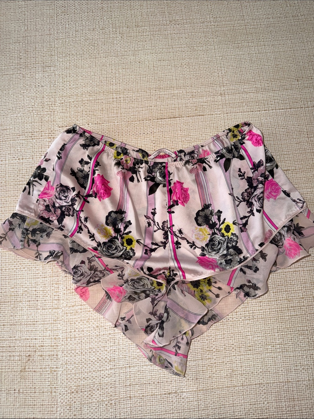 Victoria's Secret Pink Floral Satin Ruffle Shorts